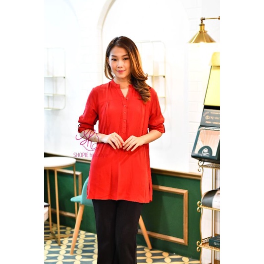 Blus Polos Merah - Blouse Polos Rayon Red - Merah Cabe - Fathin Basic - Katun Rayon - Blus Adem-2