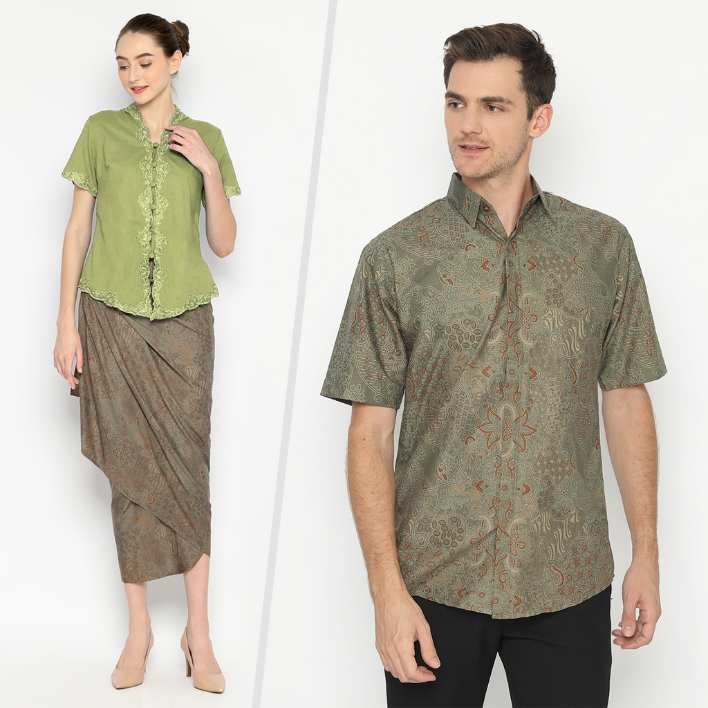 BATIK COUPLE MODERN Kemeja Rok Lilit Instan Batik Pria Lengan Pendek Premium Motif Sekar Jagad Warna