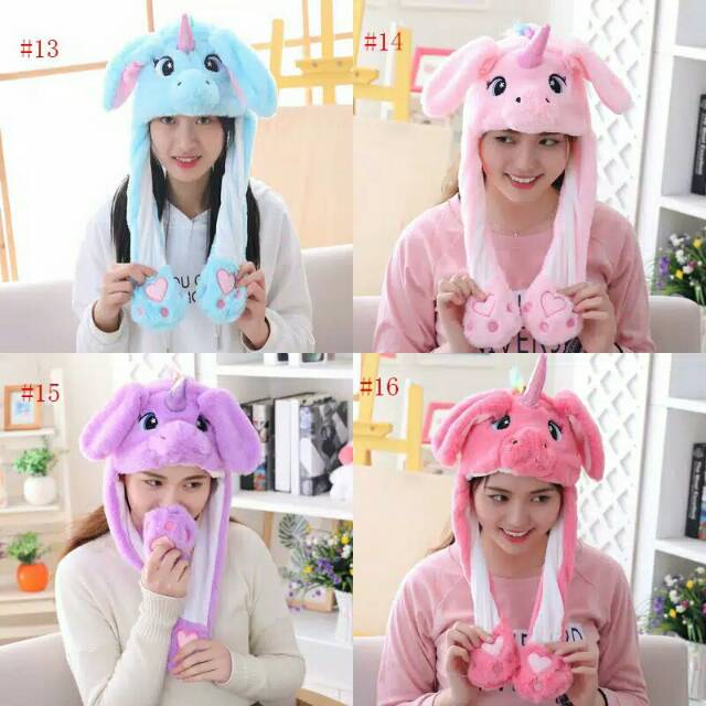 topi unicorn kuping gerak hat bunny LED MUSIC