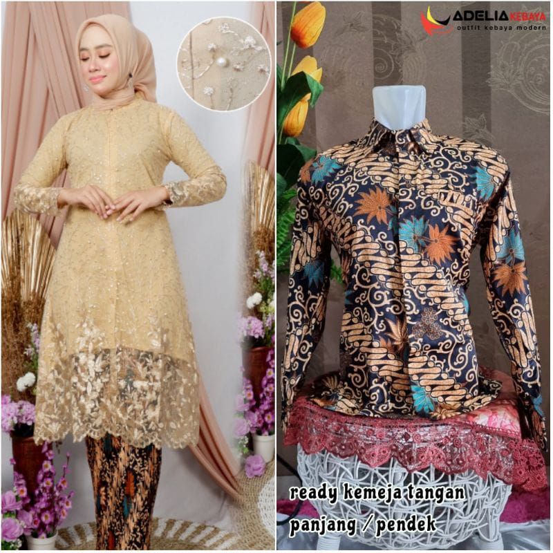set couple kebaya tunik BUSUI FRIENDLY kebaya modern set couple kebaya-Set couple gold