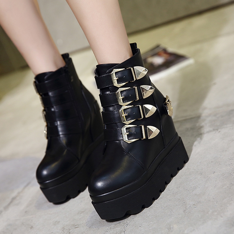  Sepatu  Boots  Martin Wanita  Model Round Toe Platform Tebal 