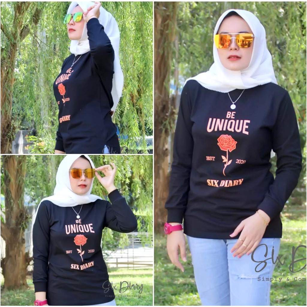 Baju Wanita Fashion wanita Kaos Wanita Atasan Wanita Kaos Lengan Panjang Wanita MOTIF ROSE WARNA HIT