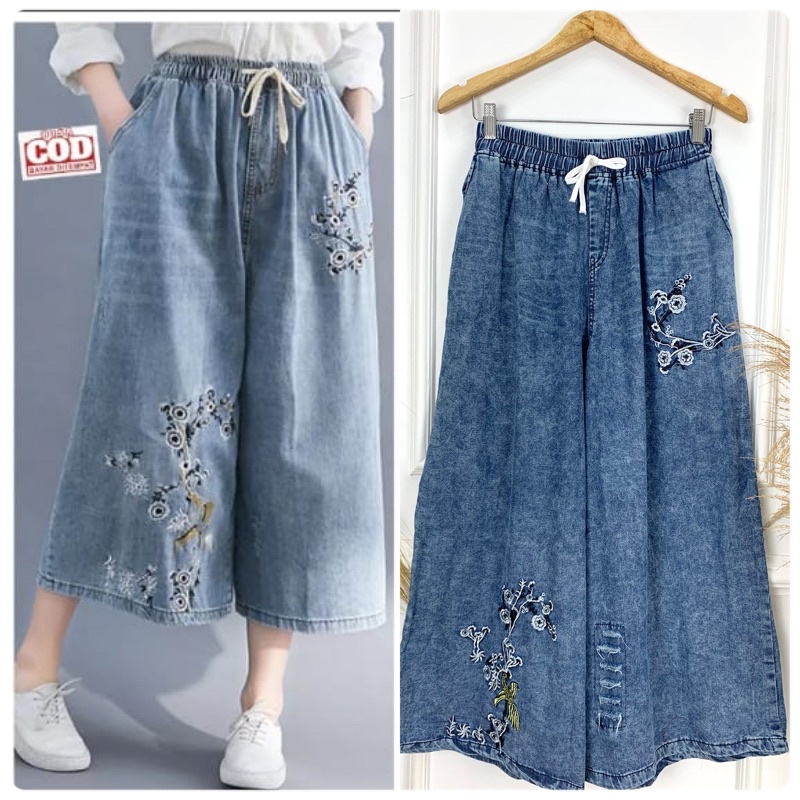 1 KG 3 PCS | DELONIX KULOT JEANS / CELANA KULOT JEANS WANITA / BAWAHAN CEWEK / JIN JINS SNOW-JODI KULOT BORDIR