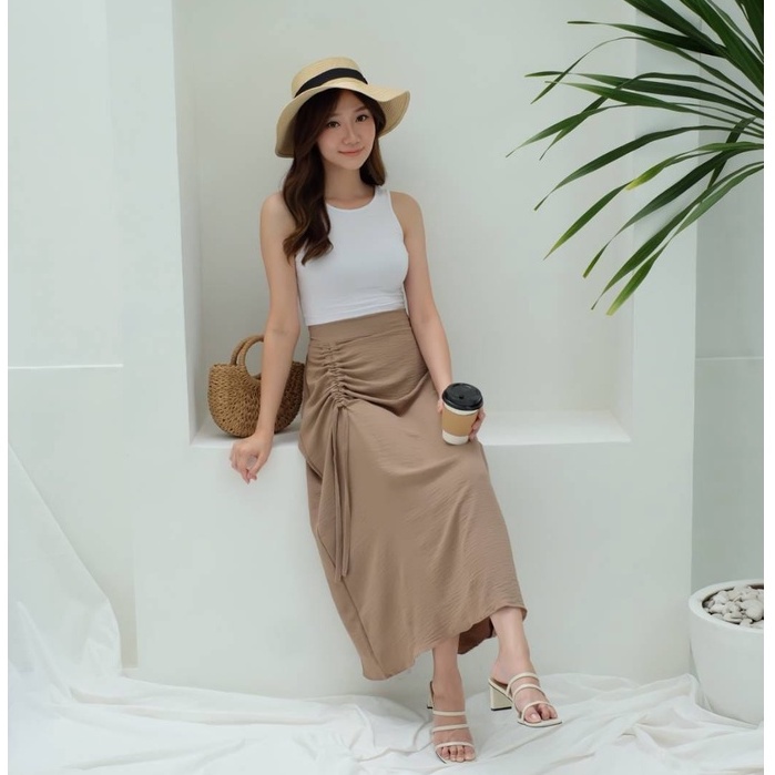 rok skirt korea/rok hitam panjang/rok wanita kekinian/Midi Maxi Skirt/Rok Serut Casual