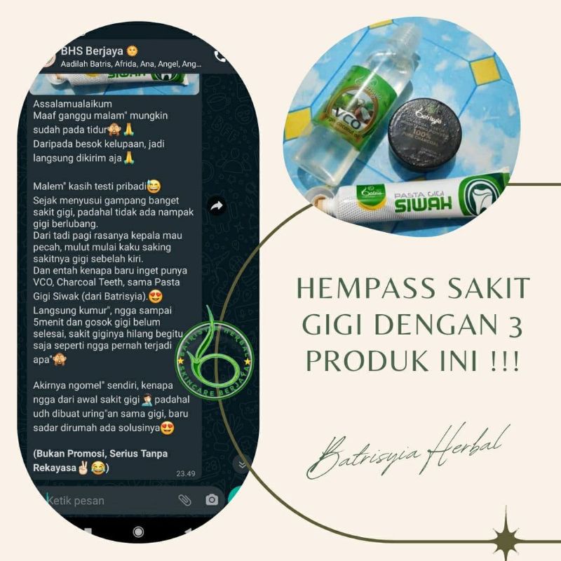 PASTA GIGI SIWAK BATRISYIA / OBAT SAKIT GIGI HERBAL/PASTA GIGI PERONTOK KARANG GIGI