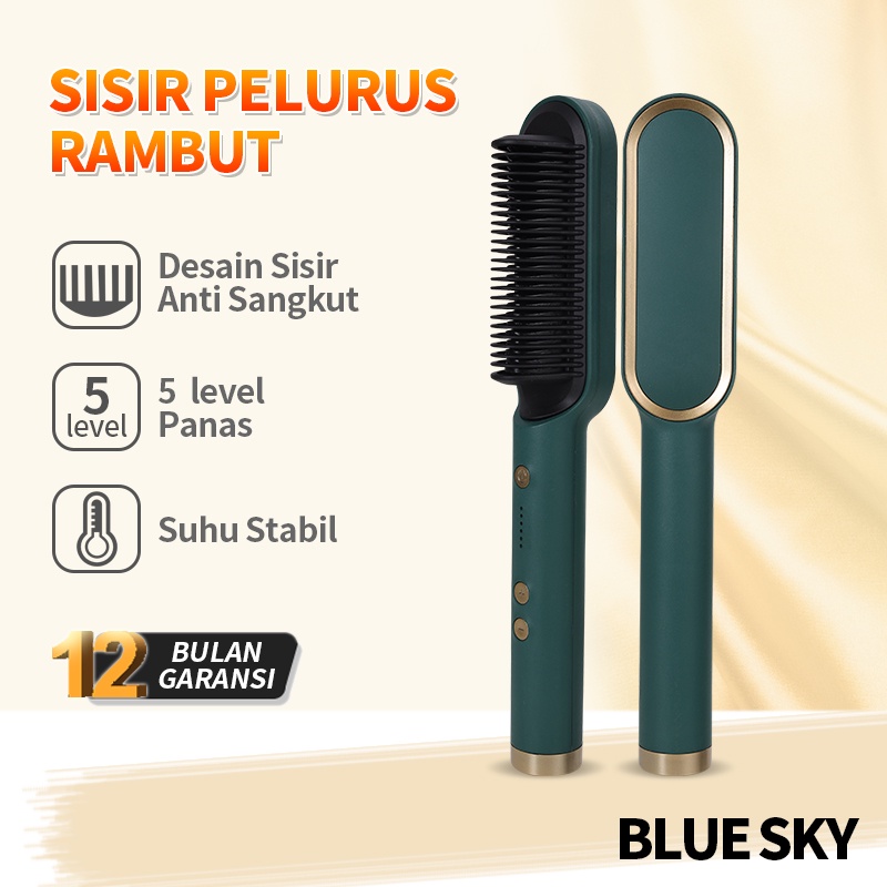 BLUE SKY catokan rambut 2 in 1 Pelurus Rambut sisir listrik