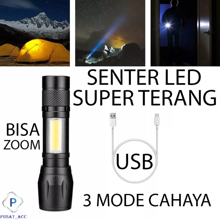 Senter Portable Mini USB Charge+ Lampu 2 In 1 Versi 2