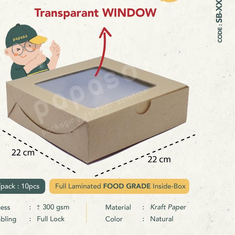 

Box Kue / Box Nasi / Kotak (SB-XXL-WINDOW) Kraft Full Laminating 1 Sisi (Min. Order 1pack/10pcs)