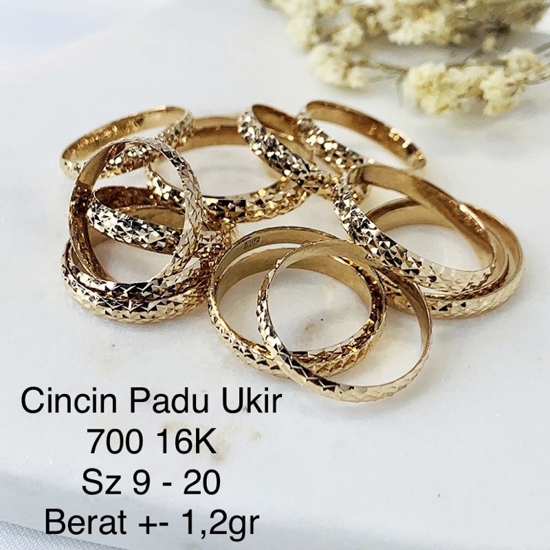 Cincin Emas Asli Mas Belah Rotan Padu Kilap Ukir Mesin Kadar 700 70% 1 gr gram