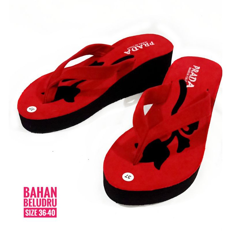 LUXURY - SANDAL WEDGES WANITA JEPIT - SANDAL JAPIT WANITA - SANDAL WEDGES SPON (PRADA MAWAR)