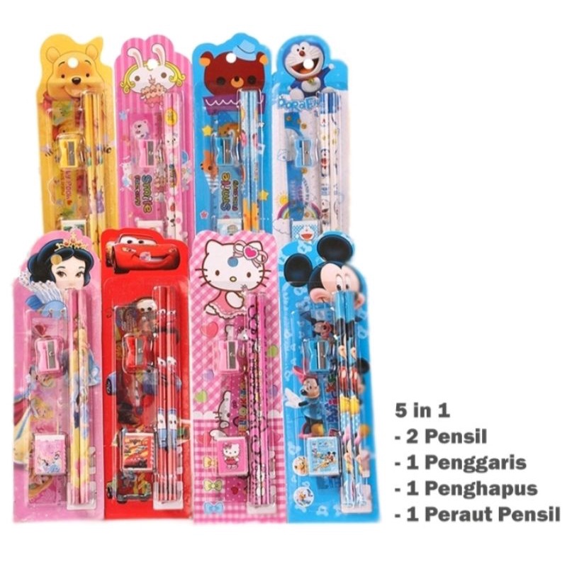 Pensil Karakter Sett 5in1 Alat Tulis Set