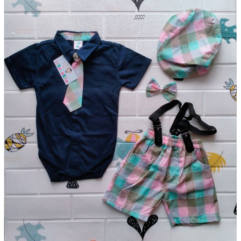 Baju bayi Newbron jumper romper Setelan kemeja laki laki cowok cwok Dasi set kotak 0 1 2 3 4 bulan-1