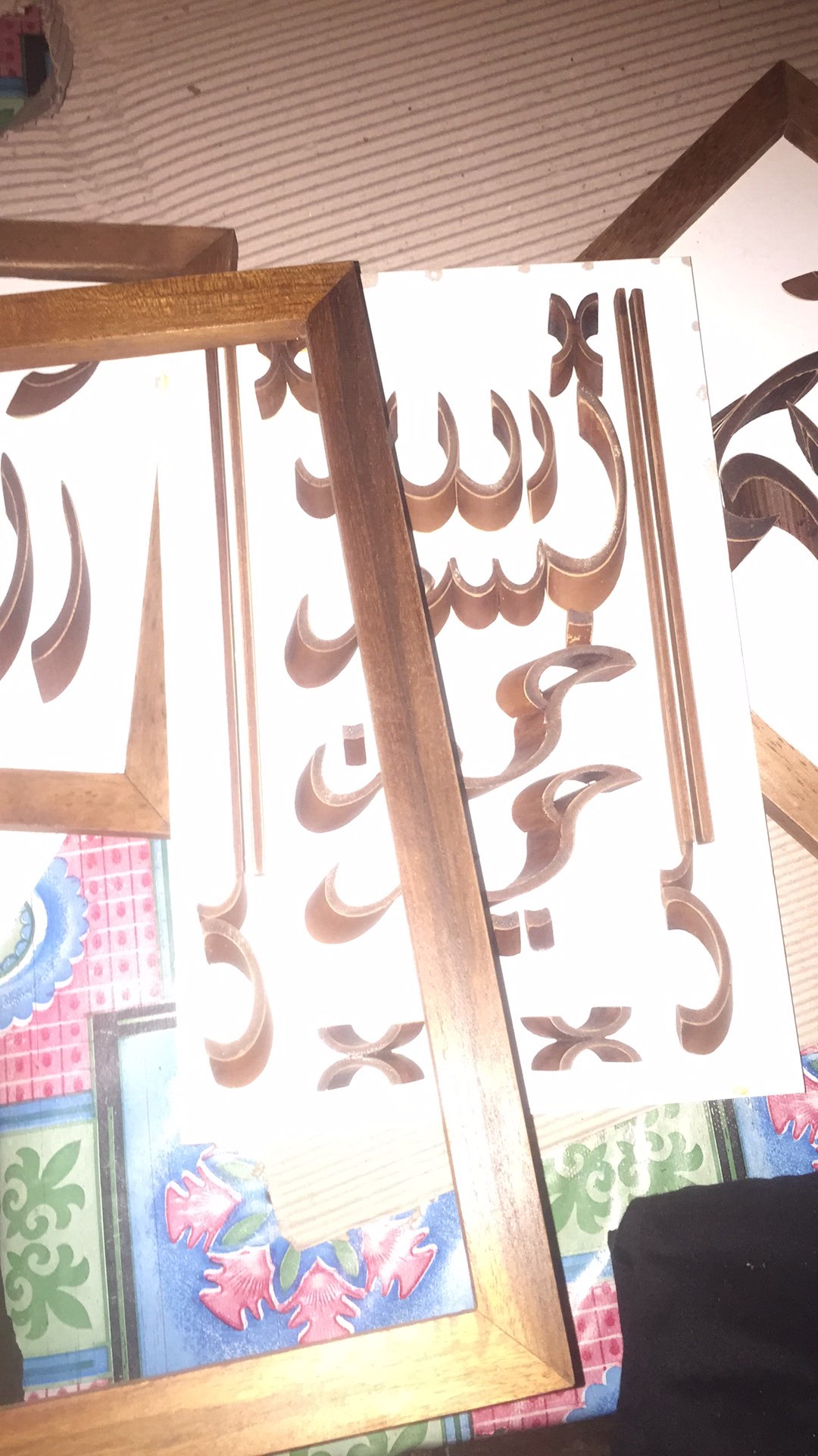 Wooden Projects Kaligrafi Bambu Lafadz Allah Muhammad Bismillah Frame Kayu Jati Wall Decor - Bsam