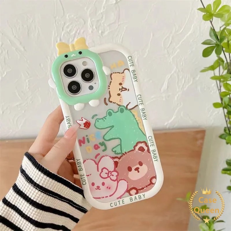 Bow-knot Little Monster Case OPPO A17 A7 A5S A12 A15 A55 A5 A5 A54 A15s A17K A31 A3S A12E A53 A74 A95 A16K A16E A52 A92 A96 A76 Reno 5F 4F A9 A57 A16 A16s Dinosaurus Kelinci Beruang Puppy