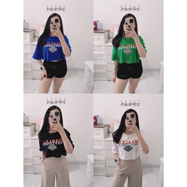 Tshirt crop harleys | kaos crop oversize | croptop kaos gambar/polos wanita | kaos crop oversize wanita | kaos murah import | aquarius boutique89 grosir