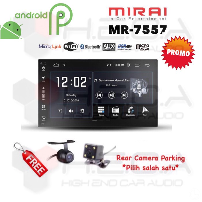 MIRAI MR-7557 Android 7" Head Unit Double din Tape MR7557 + Camera Diskon