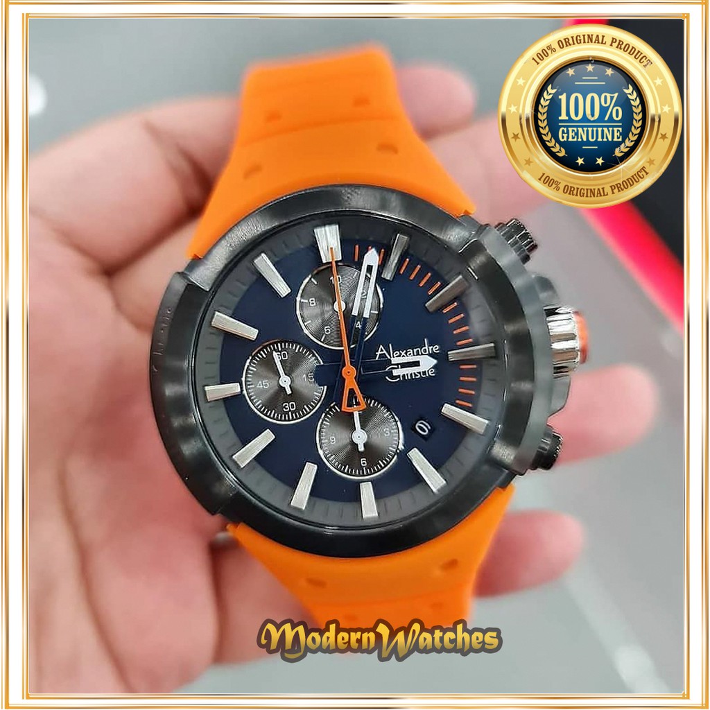 Jam Tangan Pria Keluaran Terbaru Alexandre Christie AC 6566 Rubber Sporty Hitam Grey Abu Original