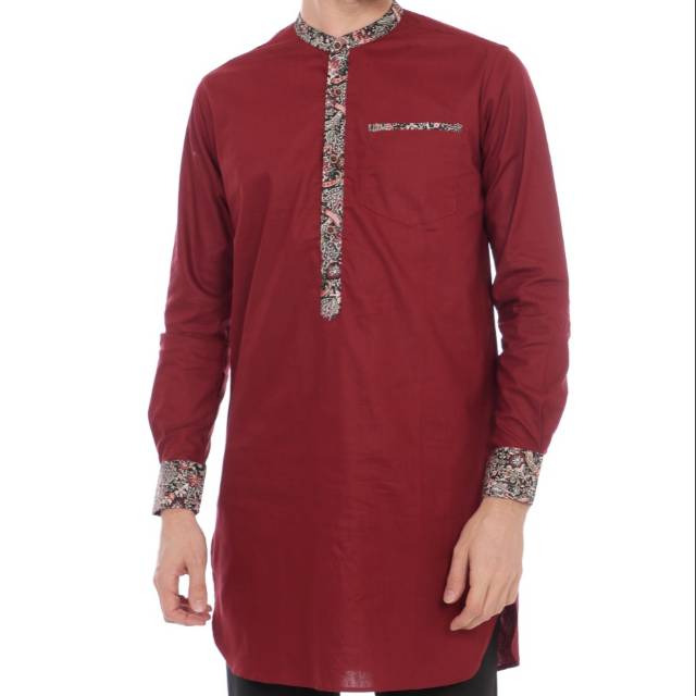 Gamis pria maroon list batik