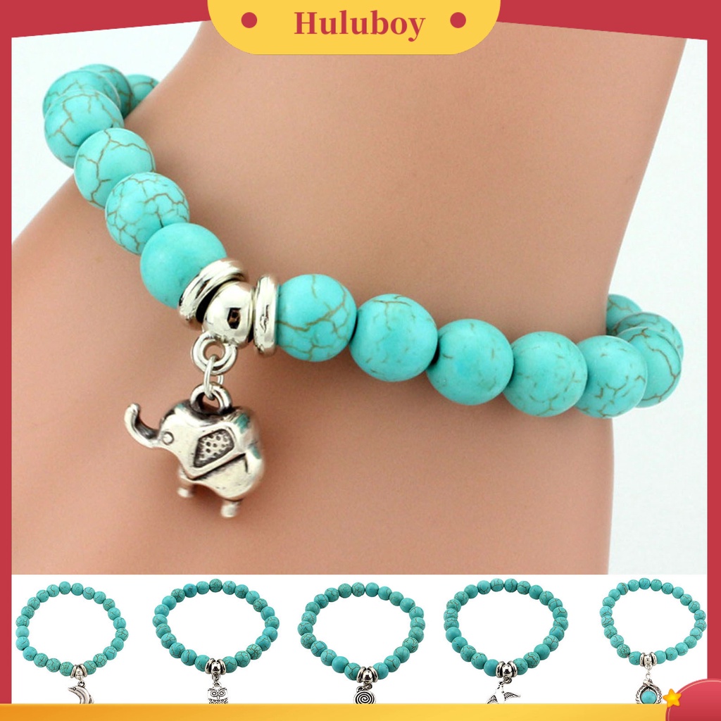 Hu Hu Hu Hu Hu Alat Bantu Pasang Kacamata♡ Gelang Manik-Manik Turquoise Imitasi Bentuk Burung Hantu Tahan Lama Untuk Wanita