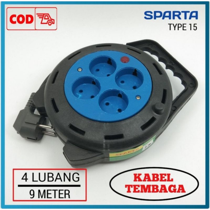 BOX Kabel ROLL COLOKAN  9m / 9 Meter Type 15 - Stop Kontak Listrik 4 Lubang SPARTA