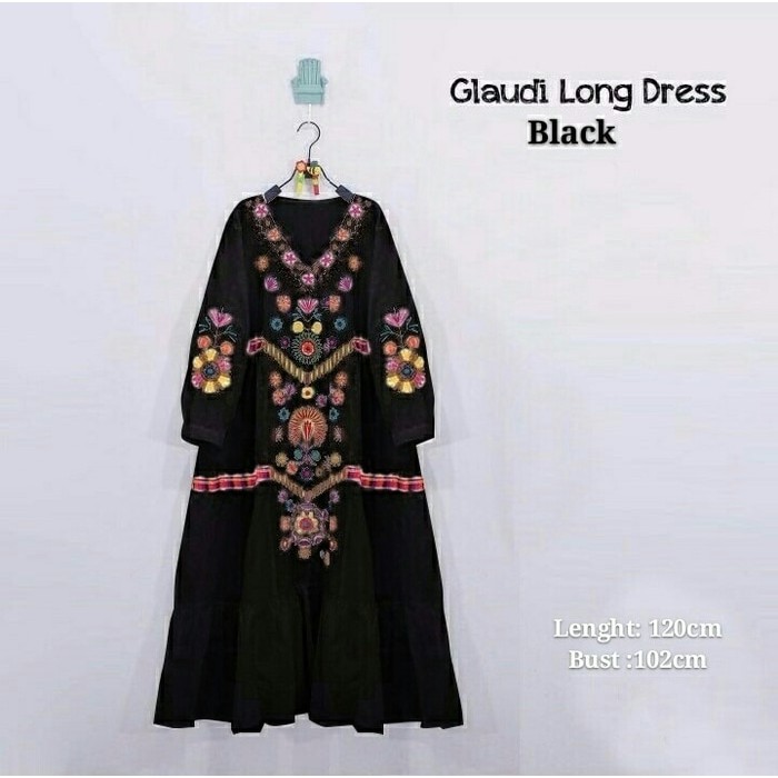 Termurah   Glaudi Long Dress Hitam Baju Muslim Wanita Gamis Warna Hitam