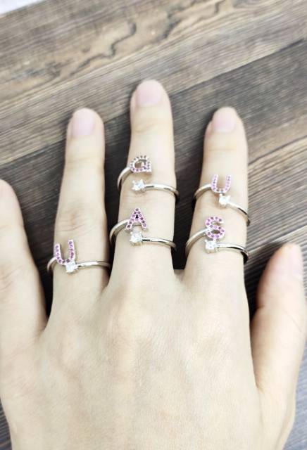 Fifi Fashion Cincin xuping/cincin alfabet /cincin inisial nama xuping SILVER MATA PINK 19#