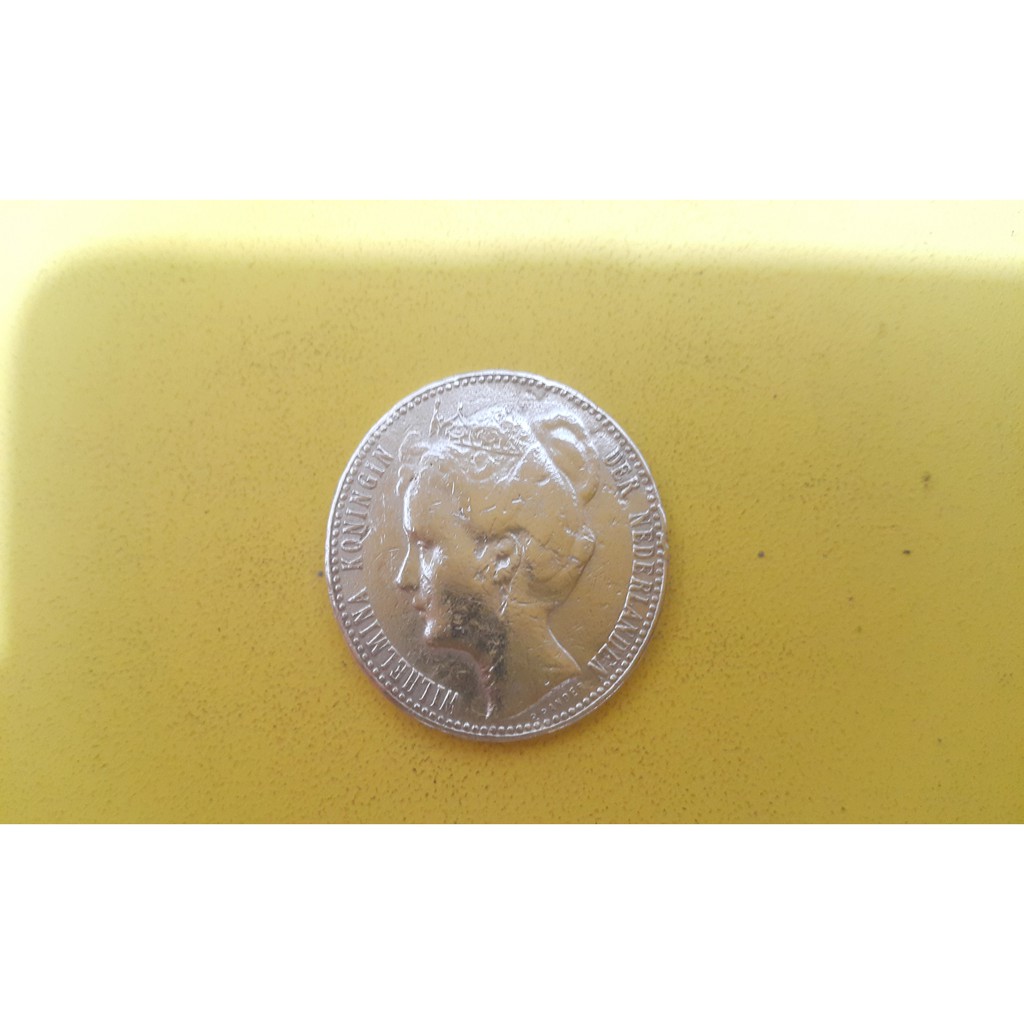 Uang Koin Kuno Belanda 1 Gulden Wilhelmina Tahun 1909