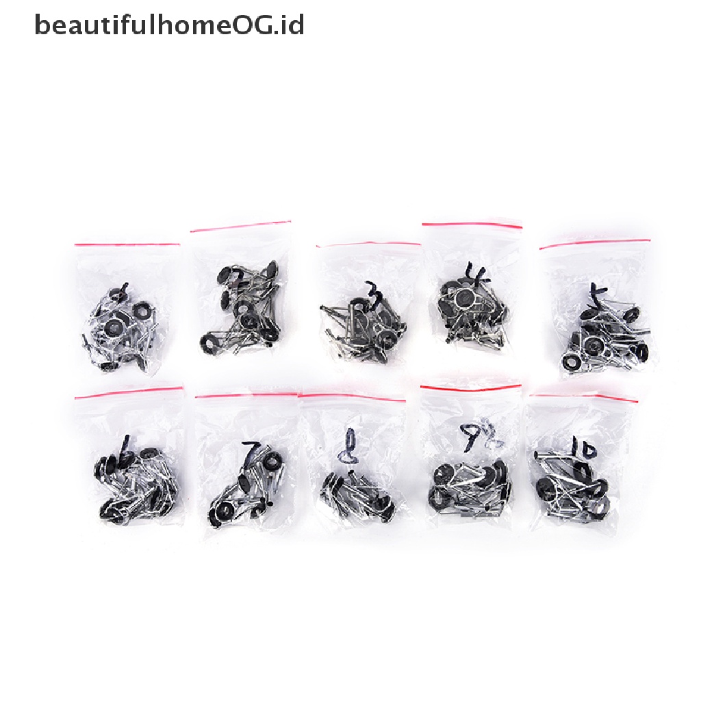 80pcs Ring Guide Joran Pancing 10 Ukuran Bahan Baja Warna Hitam