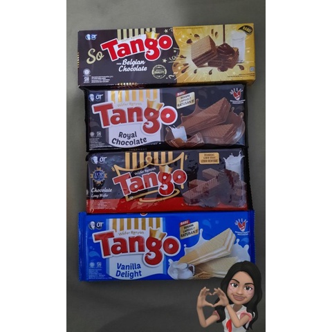 

Tango wafer belgian coklat 135gr, tango wafer royal chocolate 130gr, tango wafer chocolate long wafer 130gr, tango wafer vanilla delight