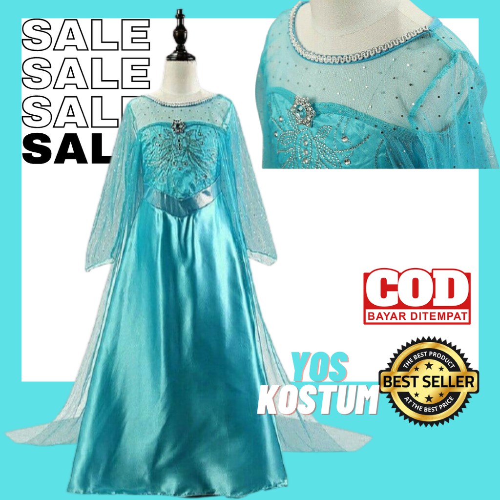 Dress Anak Perempuan Elsa Frozen Toska Kostum Princess Baju Gaun Ulang Tahun Cewek Import