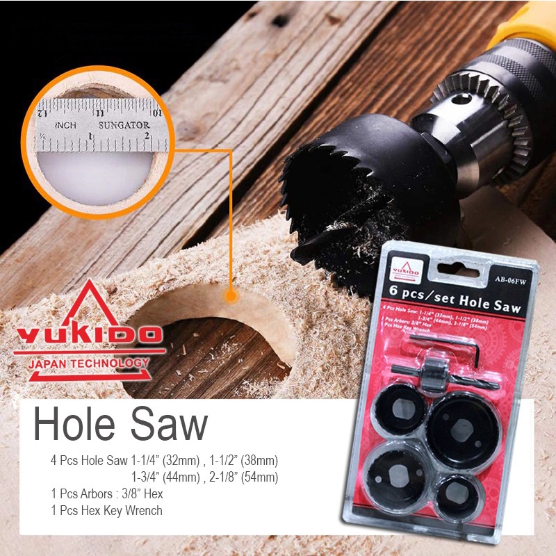 Flourish Holesaw 6 &amp; 11 Pcs Pelubang Kayu Set Kit 32 mm - 54 mm Termurah Berkualitas