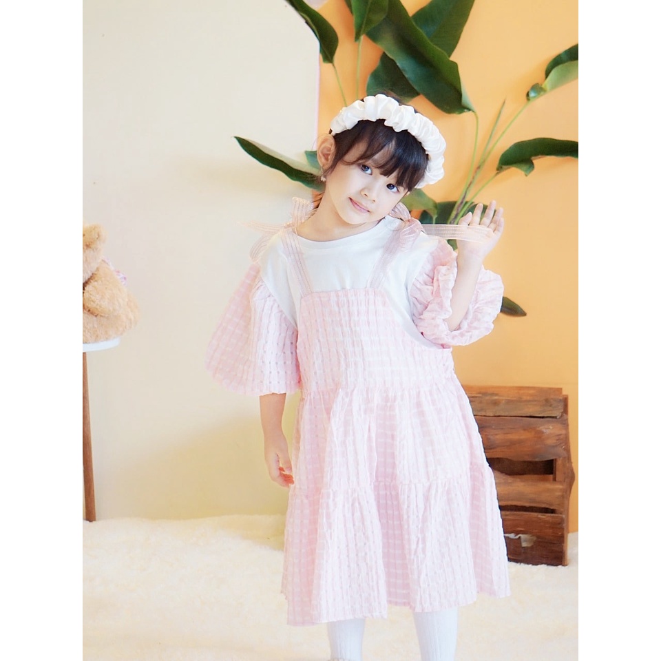 Promo !! Setelan Dress anak perempuan/dress simple murah/ setelan webbing baloon dotted import uk 3-8th