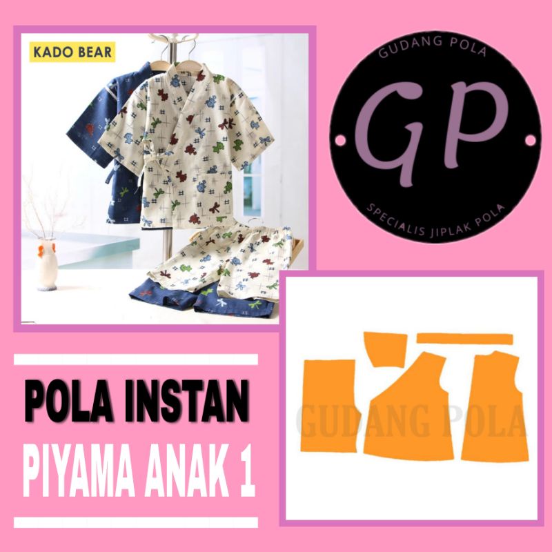 [✓COD] Pola Piyama Anak Kimono - Pola Jiplak Instan - Gudang Pola - Pola Simple Piyama Anak - Setela