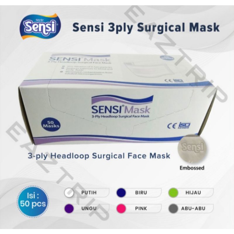 Masker Medis SENSI MURAH 3 Ply Headloop /Hijab / Surgical Mask SENSI PUTIH