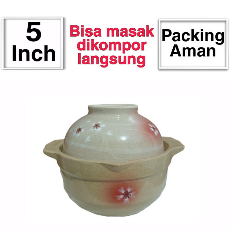 Mangkok Keramik Jepang Tutup 5 Inch Yoshikawa Wadah Saji Sapo Kecil Motif Bunga