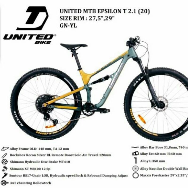 Sepeda gunung United Epsilon T2.1 27,5"/29"