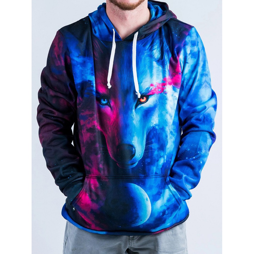 Jaket Hoodie Casual Print Serigala 3D untuk Musim Semi / Gugur