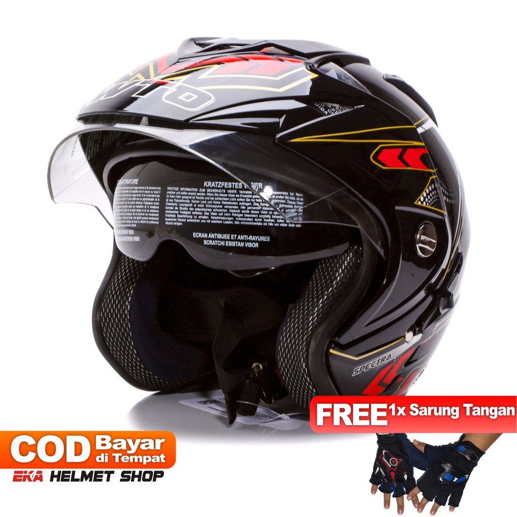 [Helm Dewasa] WTO Helmet Impressive - Spectra - Hitam Merah + Promo Gratis Sarung Tangan