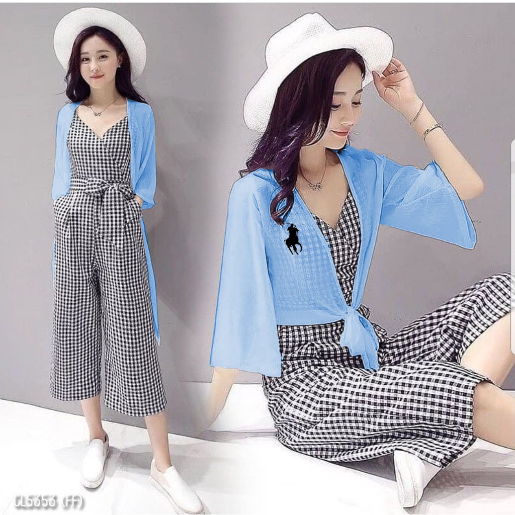 *[HNFK] Setelan Overall / Setelan 2in1 Popol / Set wanita Overal One Set Lengan Kekinian