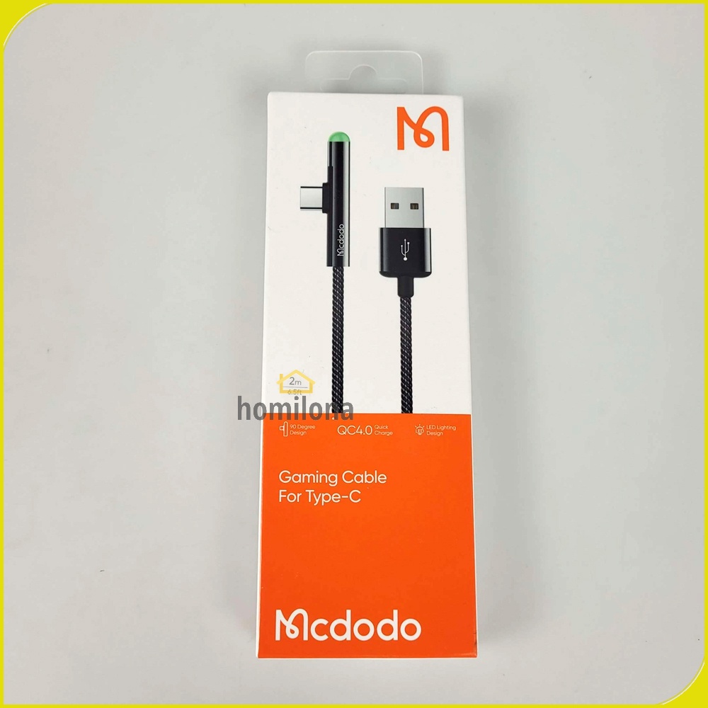 Kabel Charger USB Type C L Angle LED 2 Meter - MCDODO CA-6391 - Black