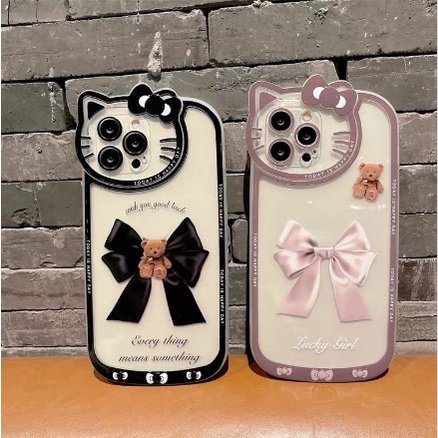 Soft Case Hp Gambar Kartun Beruang + Kucing Untuk IPhone 12 / 13 / 11promax / X / Xs Max / Xr