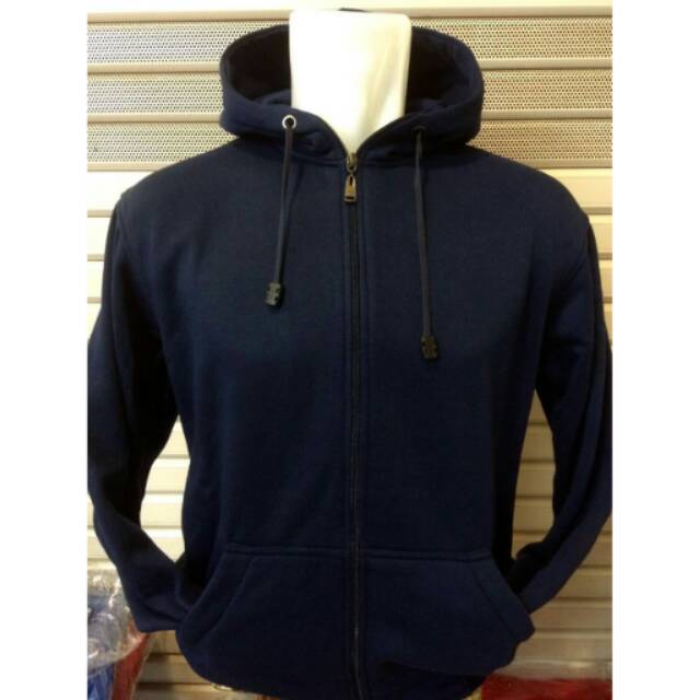 Jaket hoodie polos resleting warna hitam navy terbaru