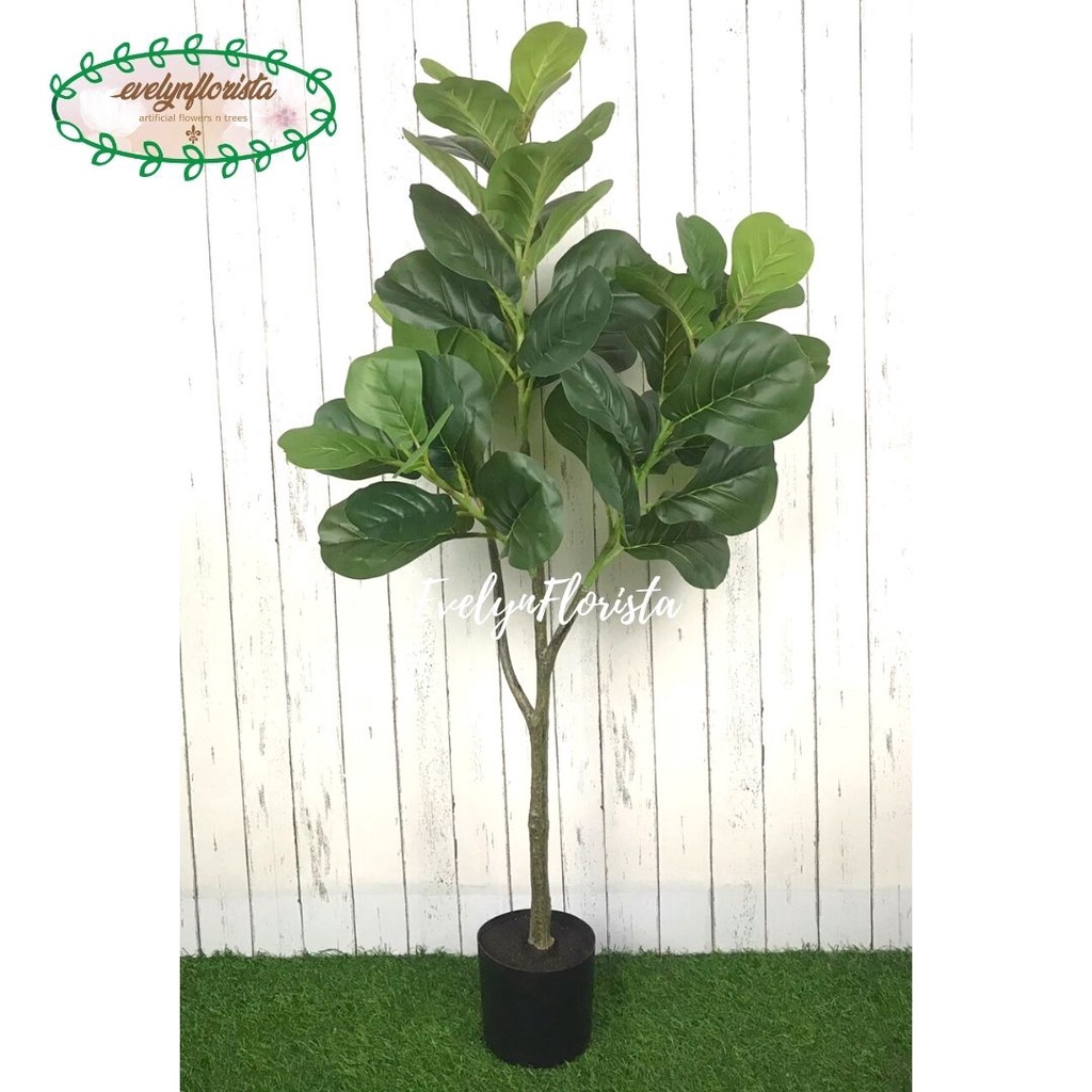 Pohon Daun Ketapang Biola X4 T120 Latex Artificial Pot Dasar Plastik Tanaman Hias Dekorasi Ruangan H