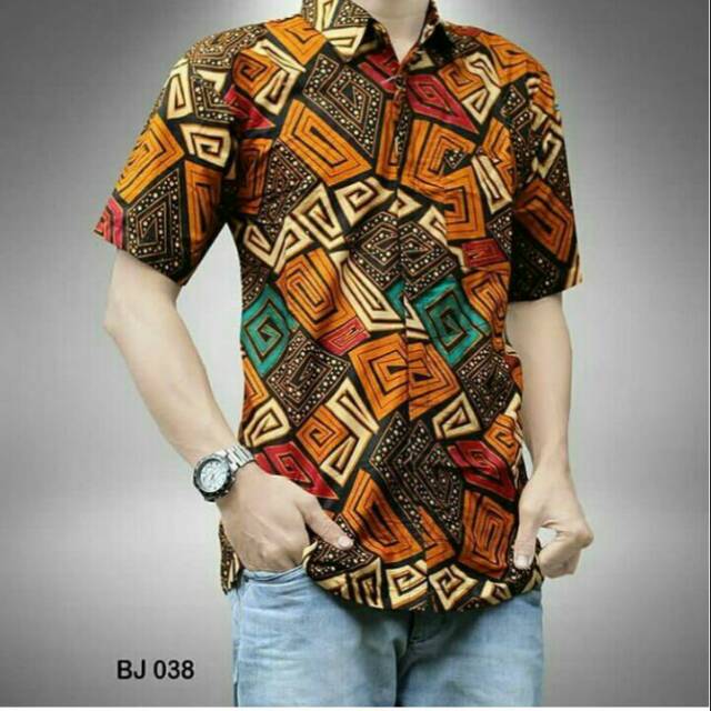 BJ038 Kemeja Mozaik Hem Pendek Batik Kotak