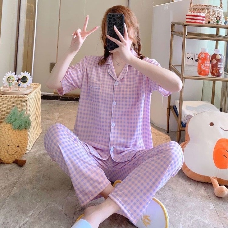 JC- PIYAMA SET Import CP / Piyama wanita Import terbaru / Piyama Import Korean Style-Square Basic LilacCP