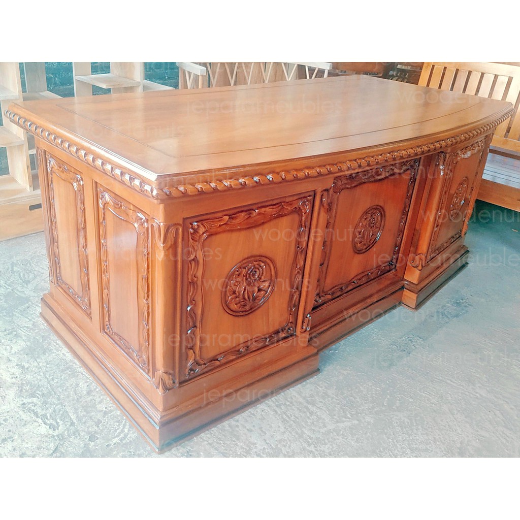Meja Kantor Ukir Daun Jati Jepara