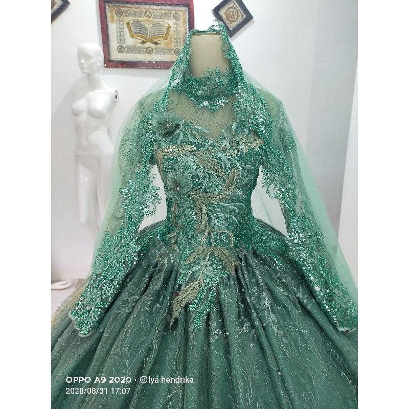 Baju pengantin hijau wardah