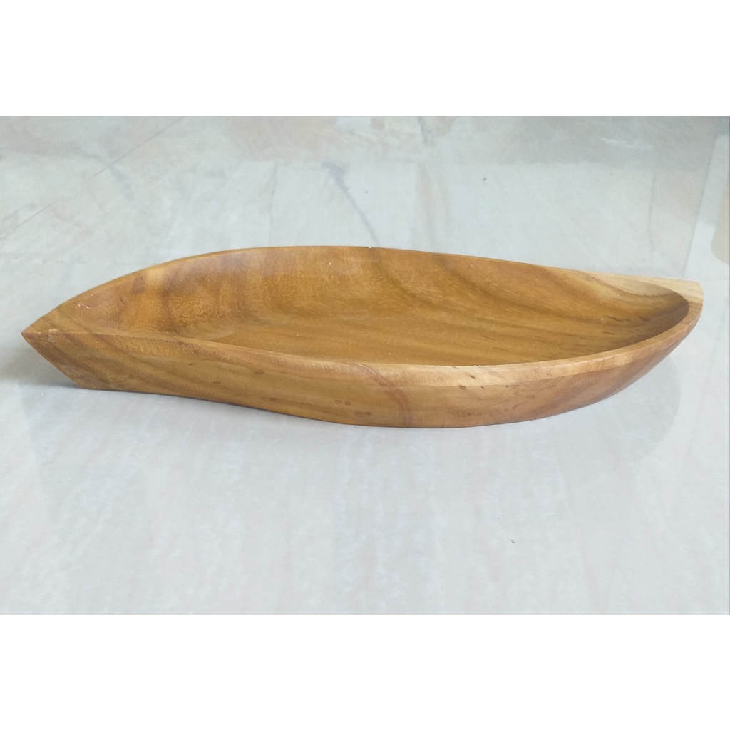 piring saji daun 27cm kayu jati