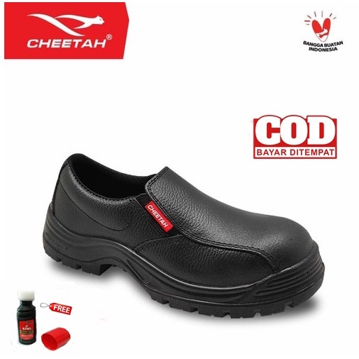 Sepatu Safety Cheetah 3001H FREE Semir Sepatu Kiwi Poles Warna Hitam