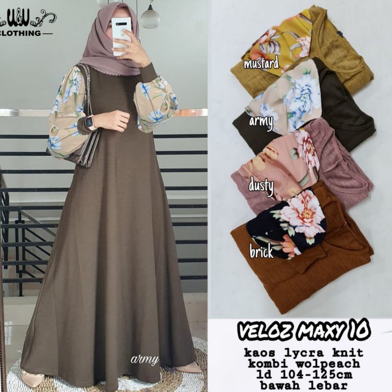 Gamis Pesta Casual Kaos Lycra Wanita Ibu Ibu Jumbo Melar XL XXL Ld 100 110 120 Lengan Balon